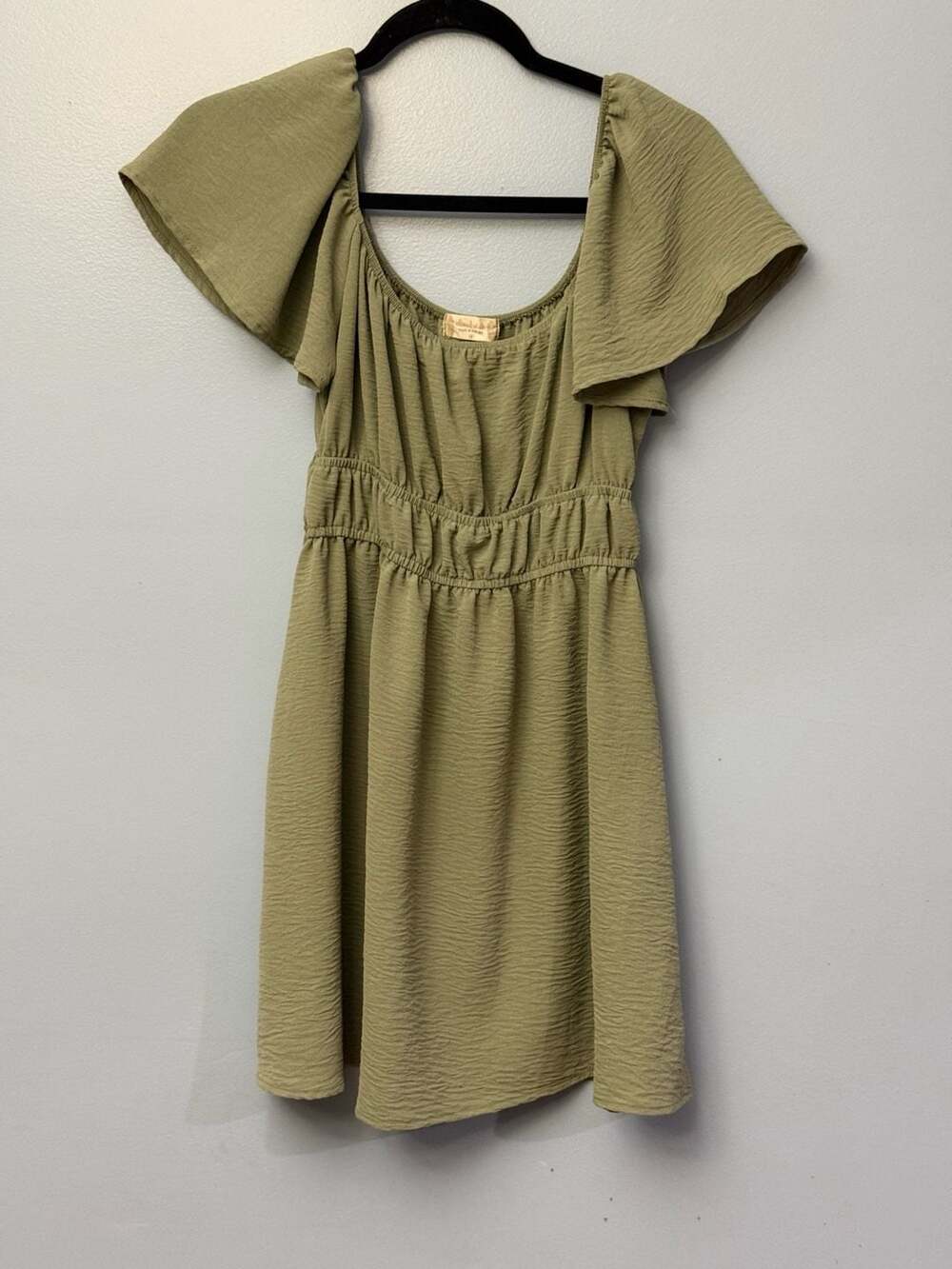 Altar'd State Olive Green Puff Sleeve Mini Dress